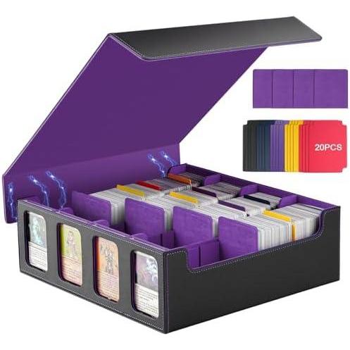 imageTiMOVO MTG Deck Box for 3000 Trading Cards Trading Card Storage Box with 20 Colorful Dividers ampamp 4 Card Supporters 4 Rows Commander Deck Boxes for Magic Game YuGiOh TCG Sport Cards Black GreyBlack Purple