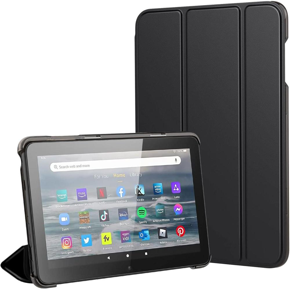 imageTiMOVO Protective Case Fits AllNew Kindle Fire 7 Tablet 7quot 12th Generation 2022 Release Slim Trifold PU Leather Smart Stand Cover Frosted Hard Back Shell with Auto WakeSleep Black
