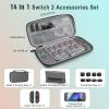 TiMOVO Accessories Bundle Kit for Nintendo Switch 2, 14 in 1 Switch 2 Accessories with Carrying Case, PC Protective Cover, TPU JoyCon Case, 2 Pack Screen Protectors and 8 Pack Thumb Grip Caps-Red(Gray)