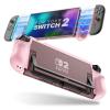 TiMOVO Dockable Case for Nintendo Switch 2 2025, TPU Grip Protective Case Accessories with Quick-Release Joycon Design for Switch 2, Anti-Scratch Shockproof Console Hard Cover, Gray(Pink)