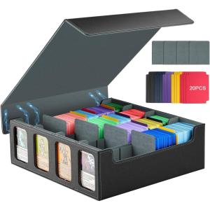 TiMOVO MTG Deck Box for 3000+ Trading Cards, Trading Card Storage Box with 20 Colorful Dividers & 4 Card Supporters, 4 Rows Commander Deck Boxes for Magic Game, YuGiOh, TCG, Sport Cards, Black Grey(Black/Gray)