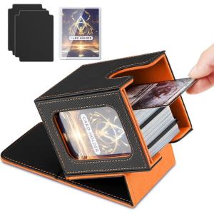 TiMOVO MTG Deck Box for 3000+ Trading Cards, Trading Card Storage Box with 20 Colorful Dividers & 4 Card Supporters, 4 Rows Commander Deck Boxes for Magic Game, YuGiOh, TCG, Sport Cards, Black Grey(Black+Orange)