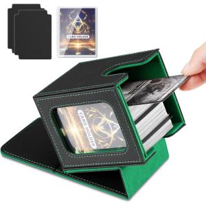 TiMOVO MTG Deck Box for 3000+ Trading Cards, Trading Card Storage Box with 20 Colorful Dividers & 4 Card Supporters, 4 Rows Commander Deck Boxes for Magic Game, YuGiOh, TCG, Sport Cards, Black Grey(Black+Green)