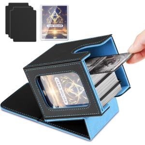 TiMOVO MTG Deck Box for 3000+ Trading Cards, Trading Card Storage Box with 20 Colorful Dividers & 4 Card Supporters, 4 Rows Commander Deck Boxes for Magic Game, YuGiOh, TCG, Sport Cards, Black Grey(Black+Sky Blue)