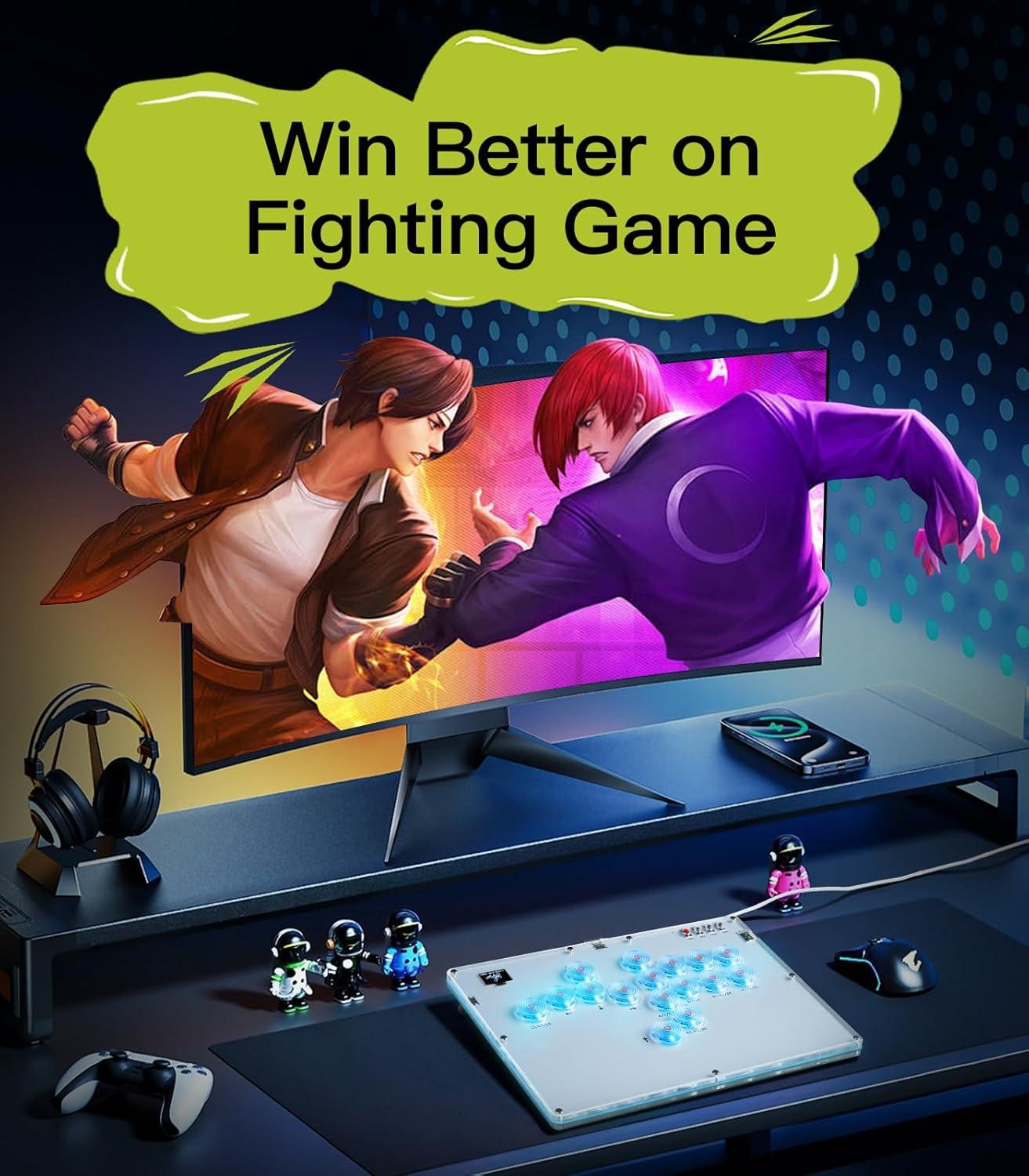 imageTiMOVO Arcade Stick with Turbo Function Custom RGB Leverless 16 Key AllButton Controller for SwitchPCPS4PS3Steam Deck Arcade Fight Stick Game Keyboard Support Hot Swap SOCD DIYWhite