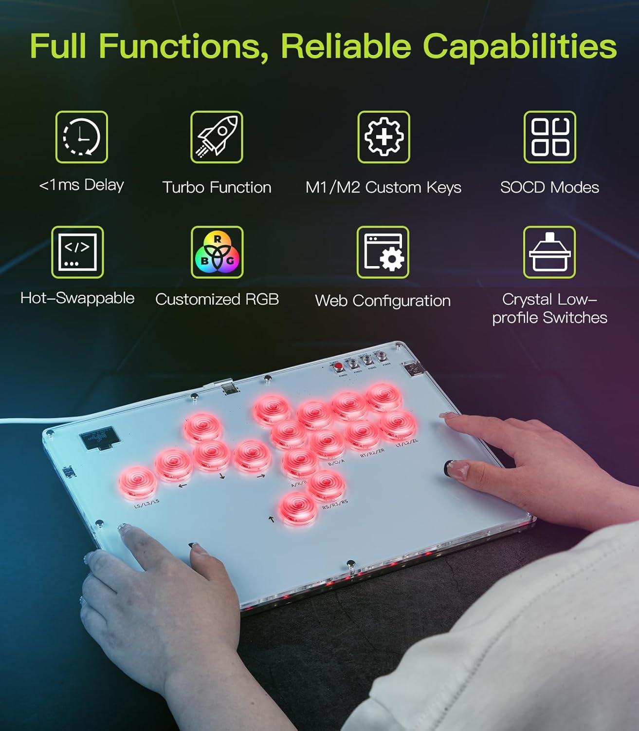 imageTiMOVO Arcade Stick with Turbo Function Custom RGB Leverless 16 Key AllButton Controller for SwitchPCPS4PS3Steam Deck Arcade Fight Stick Game Keyboard Support Hot Swap SOCD DIYWhite