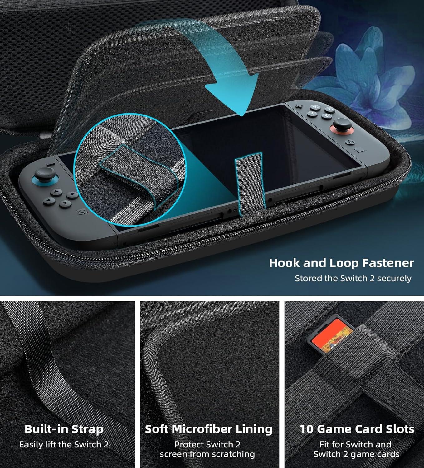 imageTiMOVO Carrying Case Compatible with Nintendo Switch 2 with 10 Game Cartridges and Controller Grip Compatible with Nintendo Switch 2 JoyCon Black