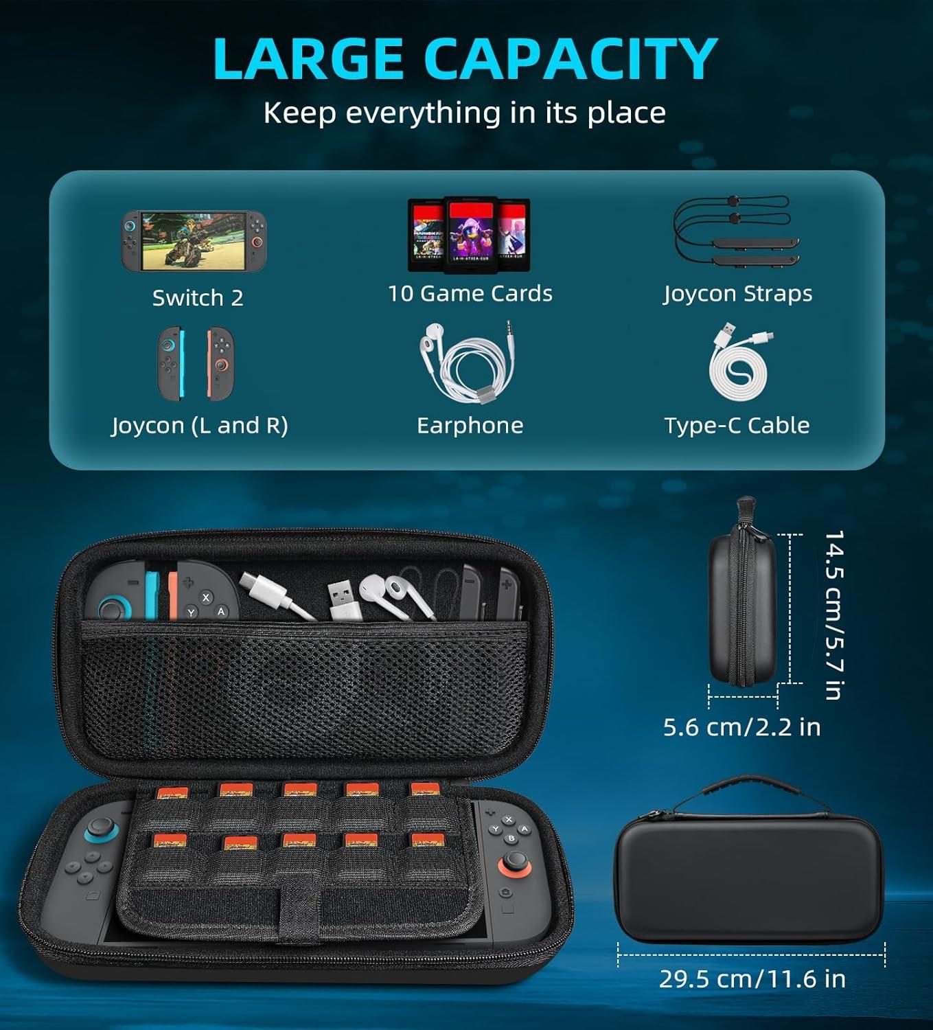 imageTiMOVO Carrying Case Compatible with Nintendo Switch 2 with 10 Game Cartridges and Controller Grip Compatible with Nintendo Switch 2 JoyCon Black