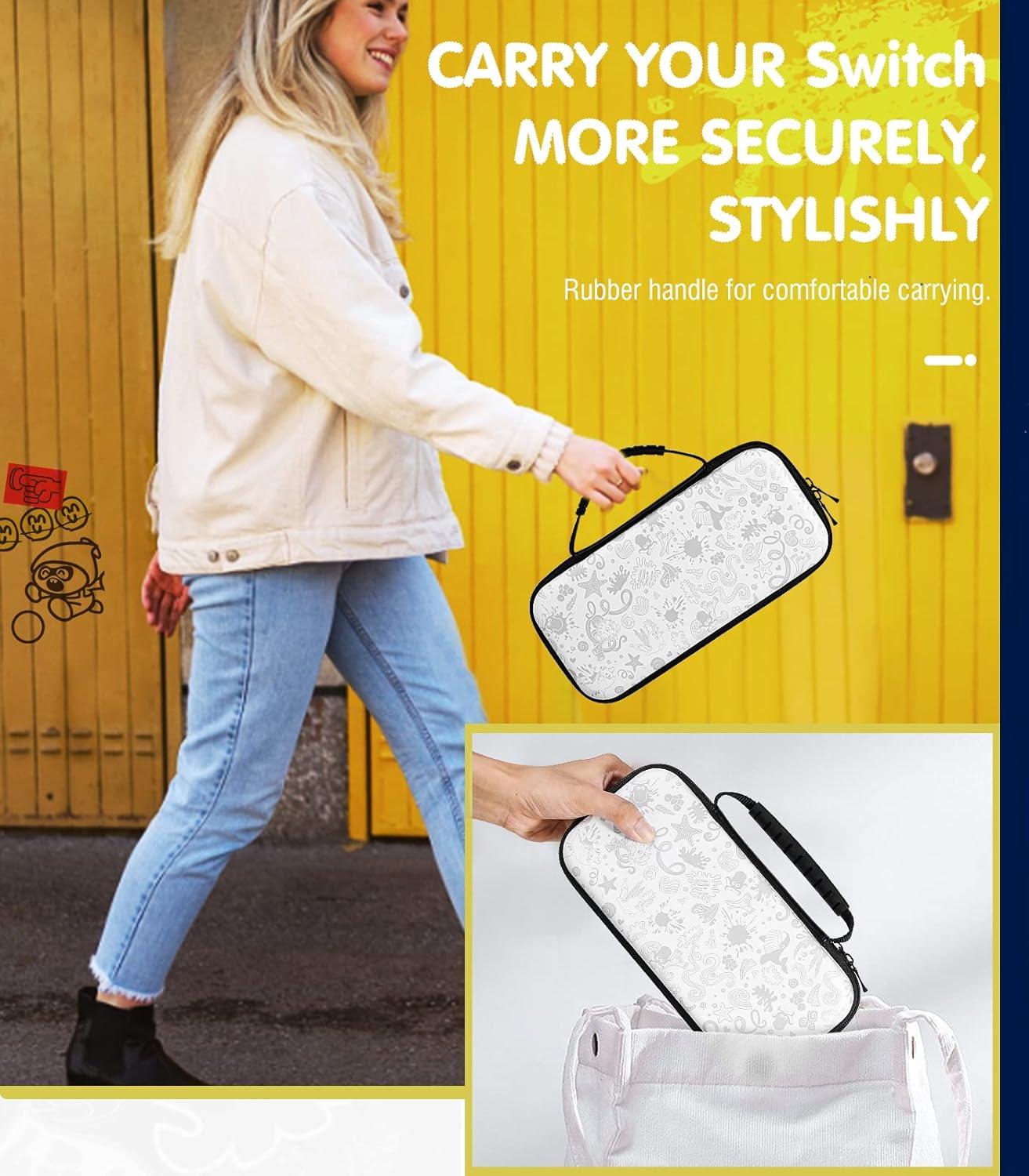 imageTiMOVO Carrying Case Fits for Nintendo Switch OLED Model 2021 ampamp Switch Game Storage Handbag Portable Travel Bag PU Pouch with Pocket for 10 Game Cards ampamp Accessories White Pattern