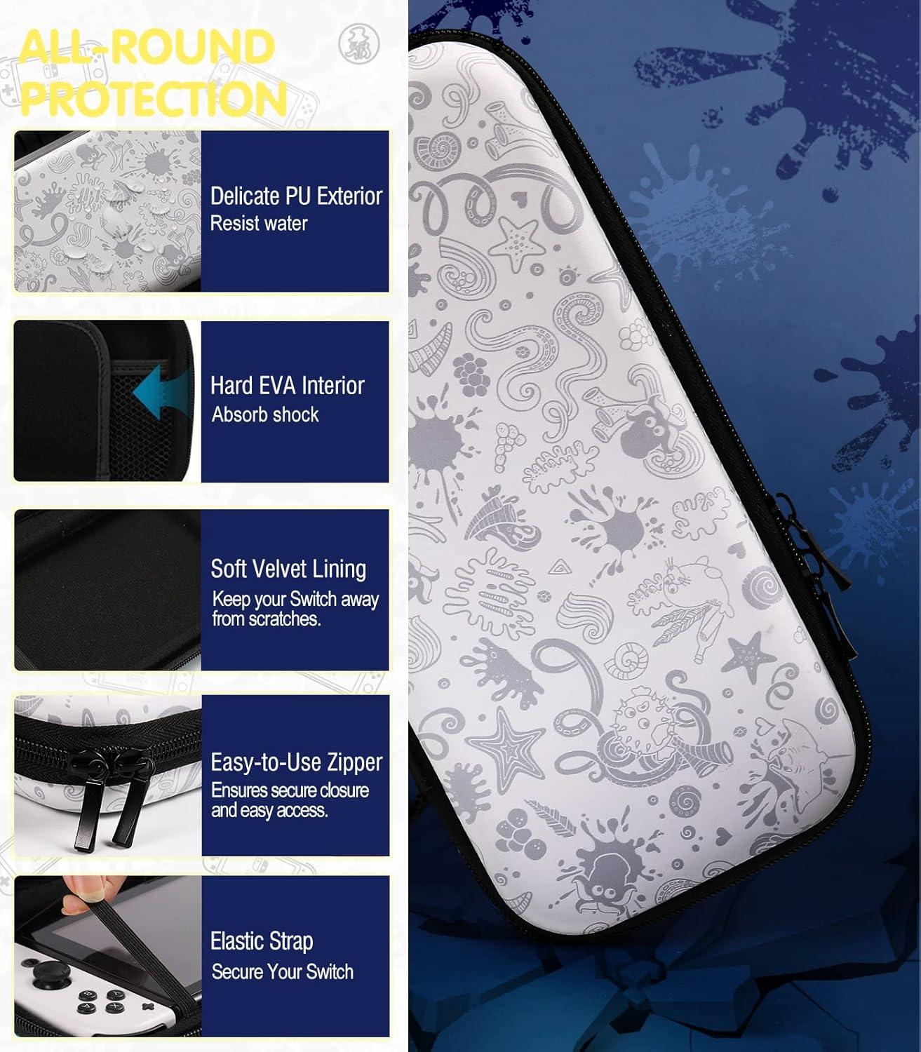 imageTiMOVO Carrying Case Fits for Nintendo Switch OLED Model 2021 ampamp Switch Game Storage Handbag Portable Travel Bag PU Pouch with Pocket for 10 Game Cards ampamp Accessories White Pattern