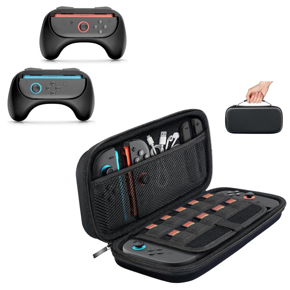 imageTiMOVO Carrying Case Compatible with Nintendo Switch 2 with 10 Game Cartridges and Controller Grip Compatible with Nintendo Switch 2 JoyCon Black