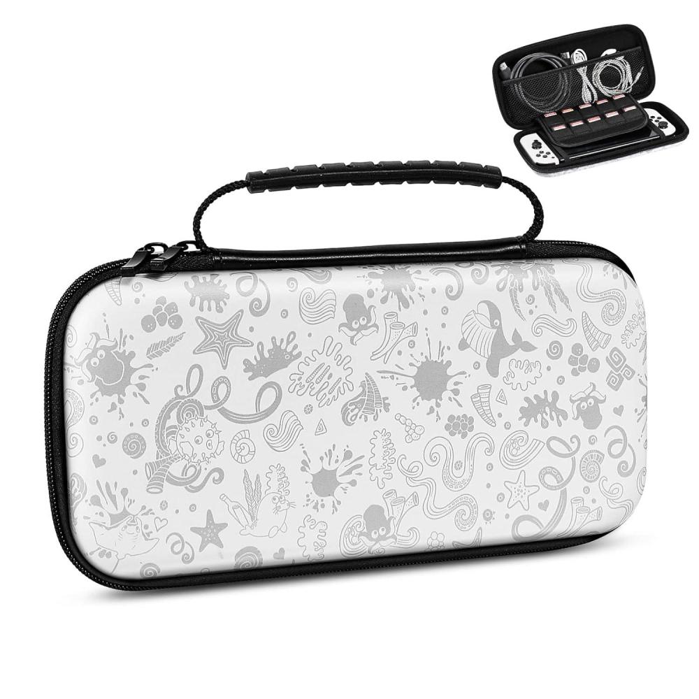 imageTiMOVO Carrying Case Fits for Nintendo Switch OLED Model 2021 ampamp Switch Game Storage Handbag Portable Travel Bag PU Pouch with Pocket for 10 Game Cards ampamp Accessories White Pattern