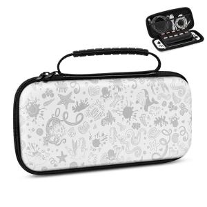TiMOVO Carrying Case Fits for Nintendo Switch OLED Model 2021 & Switch, Game Storage Handbag Portable Travel Bag PU Pouch with Pocket for 10 Game Cards & Accessories, White Pattern