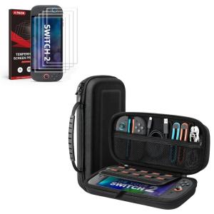 TiMOVO Carrying Case for Nintendo Switch 2 (2025) with Protective Hard Shell, and 4 pack Tempered Glass Screen Protector for Nintendo Switch 2