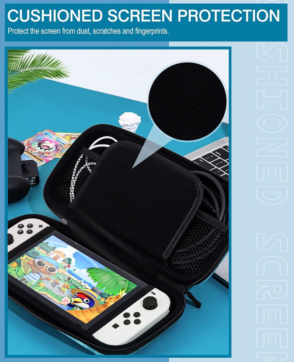image:imageTiMOVO Carrying Case for Nintendo Switch OLED Model 2021 amp Switch Durable Hard Shell Game Storage Handbag Portable Travel Bag PU Pouch with Pocket for 10 Game Cards amp Accessories Cloud Peacock Blue