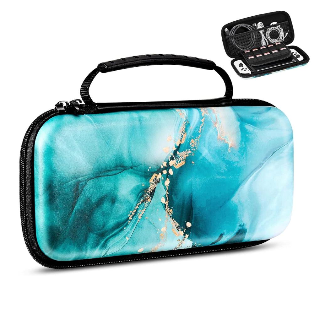 image:imageTiMOVO Carrying Case for Nintendo Switch OLED Model 2021 amp Switch Durable Hard Shell Game Storage Handbag Portable Travel Bag PU Pouch with Pocket for 10 Game Cards amp Accessories Cloud Peacock Blue