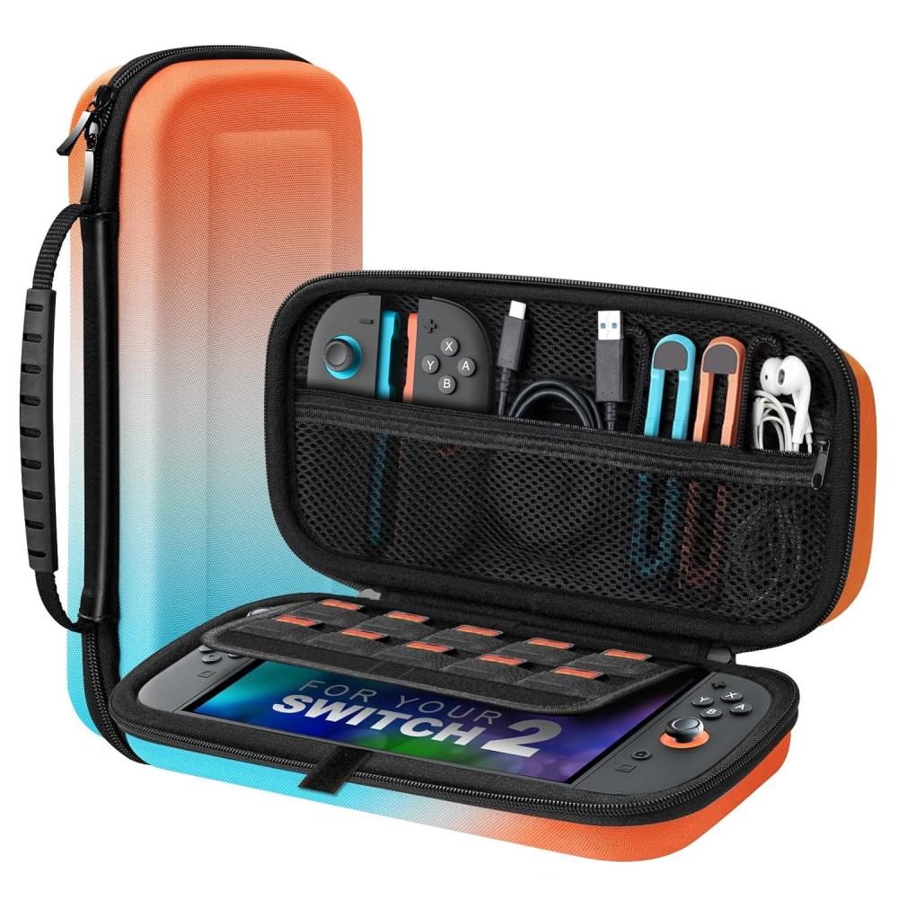 image:imageTiMOVO Portable Carrying Case for Nintendo Switch 2 2025 Large Capacity Protective Hard Shell Travel Case Pouch for Switch 2 with 20 Game Card Slots and Pockets for Console amp Accessories BlackGradient Orange