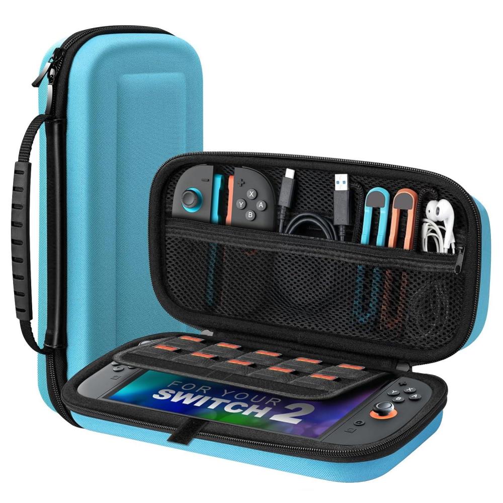 image:imageTiMOVO Portable Carrying Case for Nintendo Switch 2 2025 Large Capacity Protective Hard Shell Travel Case Pouch for Switch 2 with 20 Game Card Slots and Pockets for Console amp Accessories BlackBlue