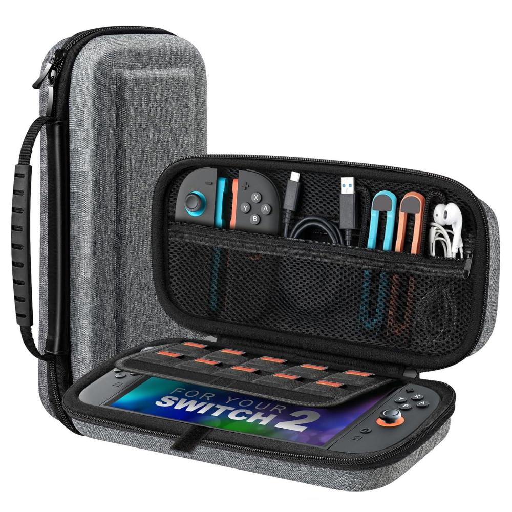 image:imageTiMOVO Portable Carrying Case for Nintendo Switch 2 2025 Large Capacity Protective Hard Shell Travel Case Pouch for Switch 2 with 20 Game Card Slots and Pockets for Console amp Accessories BlackGray