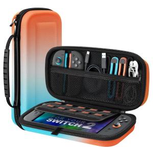 TiMOVO Portable Carrying Case for Nintendo Switch 2 2025, Large Capacity, Protective Hard Shell Travel Case Pouch for Switch 2 with 20 Game Card Slots and Pockets for Console & Accessories, Black(Gradient Orange)