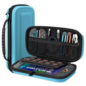 TiMOVO Portable Carrying Case for Nintendo Switch 2 2025, Large Capacity, Protective Hard Shell Travel Case Pouch for Switch 2 with 20 Game Card Slots and Pockets for Console & Accessories, Black(Blue)