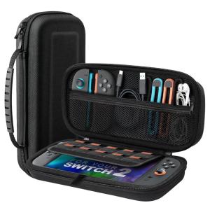 TiMOVO Portable Carrying Case for Nintendo Switch 2 2025, Large Capacity, Protective Hard Shell Travel Case Pouch for Switch 2 with 20 Game Card Slots and Pockets for Console & Accessories, Black(Black)