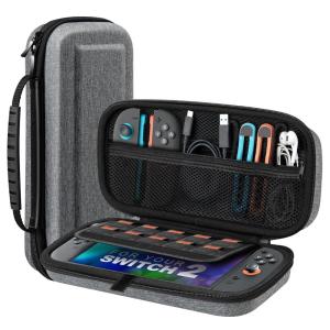 TiMOVO Portable Carrying Case for Nintendo Switch 2 2025, Large Capacity, Protective Hard Shell Travel Case Pouch for Switch 2 with 20 Game Card Slots and Pockets for Console & Accessories, Black(Gray)