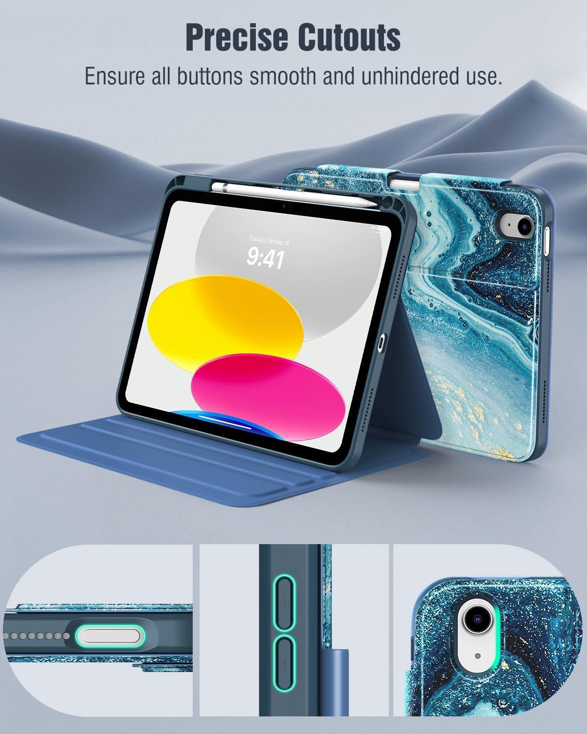 image:imageTiMOVO Case for iPad A16 11th Generation 11 Inch 2025 iPad 10th Generation 109 inch 2022 with Pencil Holder Protective Folio Stand Cover MultiAngle Viewing Blue Starry SkyGilding Texture