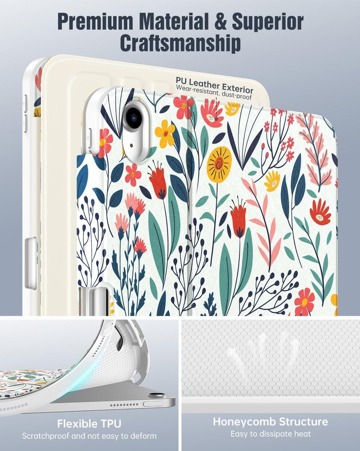 image:imageTiMOVO Case for iPad A16 11th Generation 11 Inch 2025 iPad 10th Generation 109 inch 2022 with Pencil Holder Protective Folio Stand Cover MultiAngle Viewing Blue Starry SkyFlowers