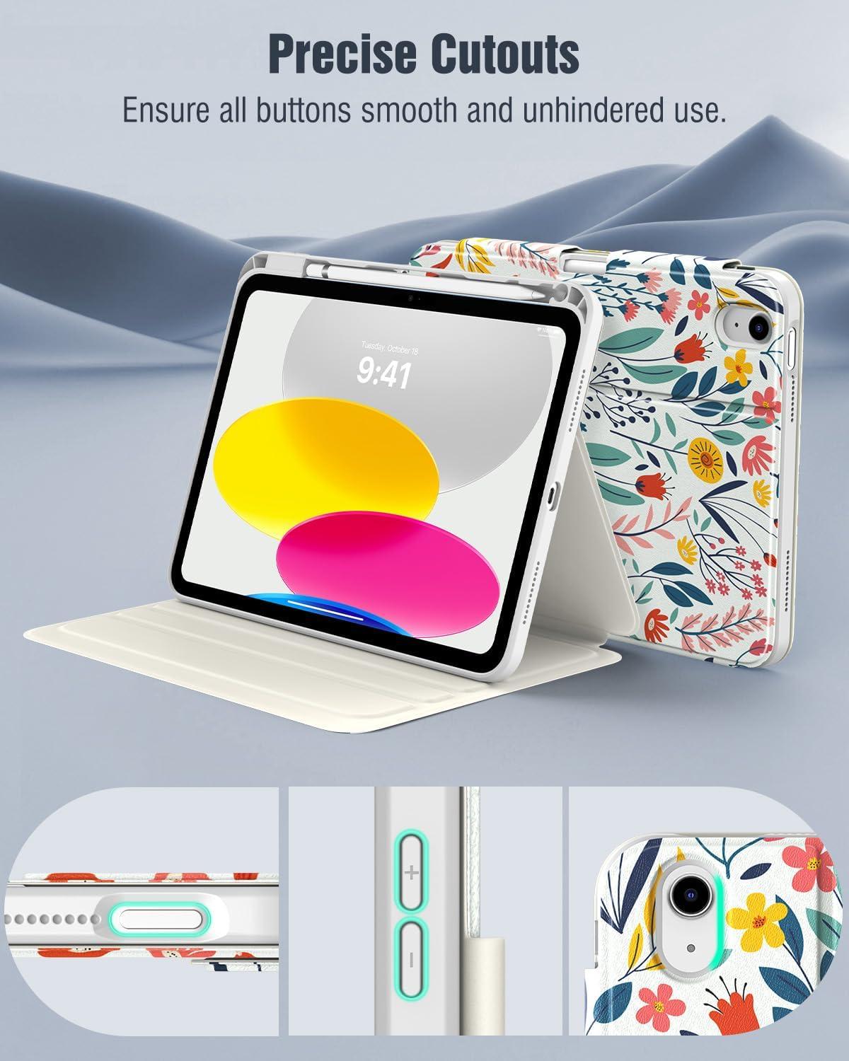 image:imageTiMOVO Case for iPad A16 11th Generation 11 Inch 2025 iPad 10th Generation 109 inch 2022 with Pencil Holder Protective Folio Stand Cover MultiAngle Viewing Blue Starry SkyFlowers