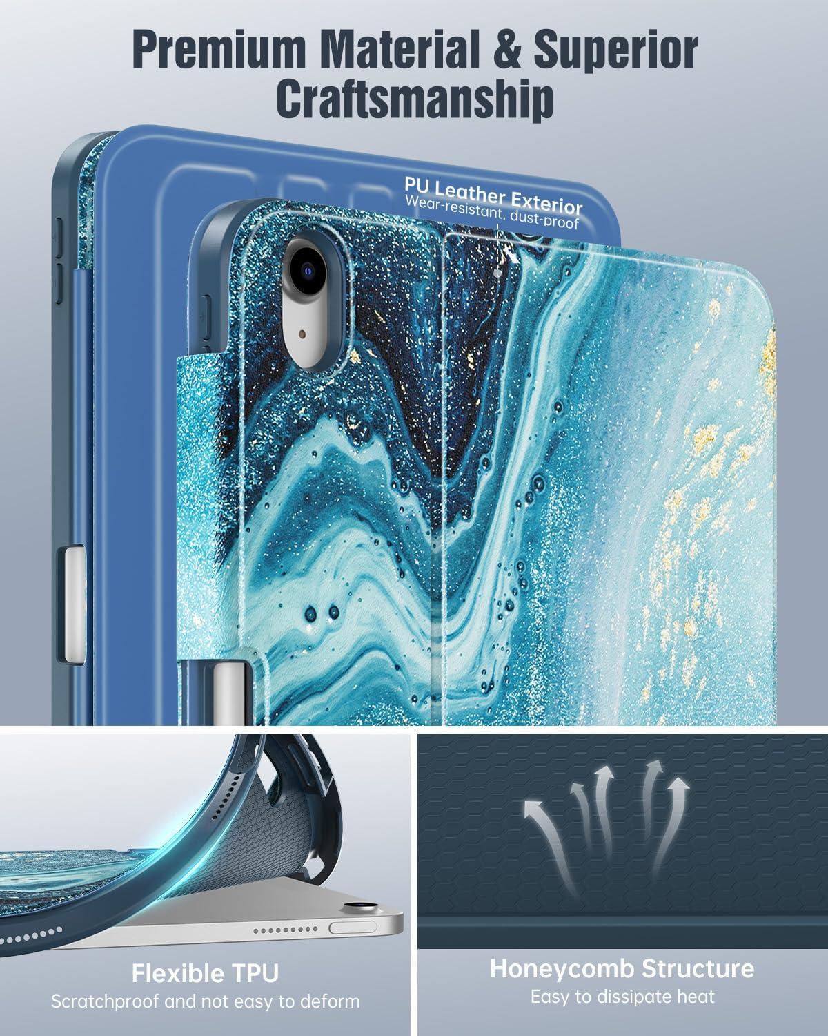 image:imageTiMOVO Case for iPad A16 11th Generation 11 Inch 2025 iPad 10th Generation 109 inch 2022 with Pencil Holder Protective Folio Stand Cover MultiAngle Viewing Blue Starry SkyGilding Texture