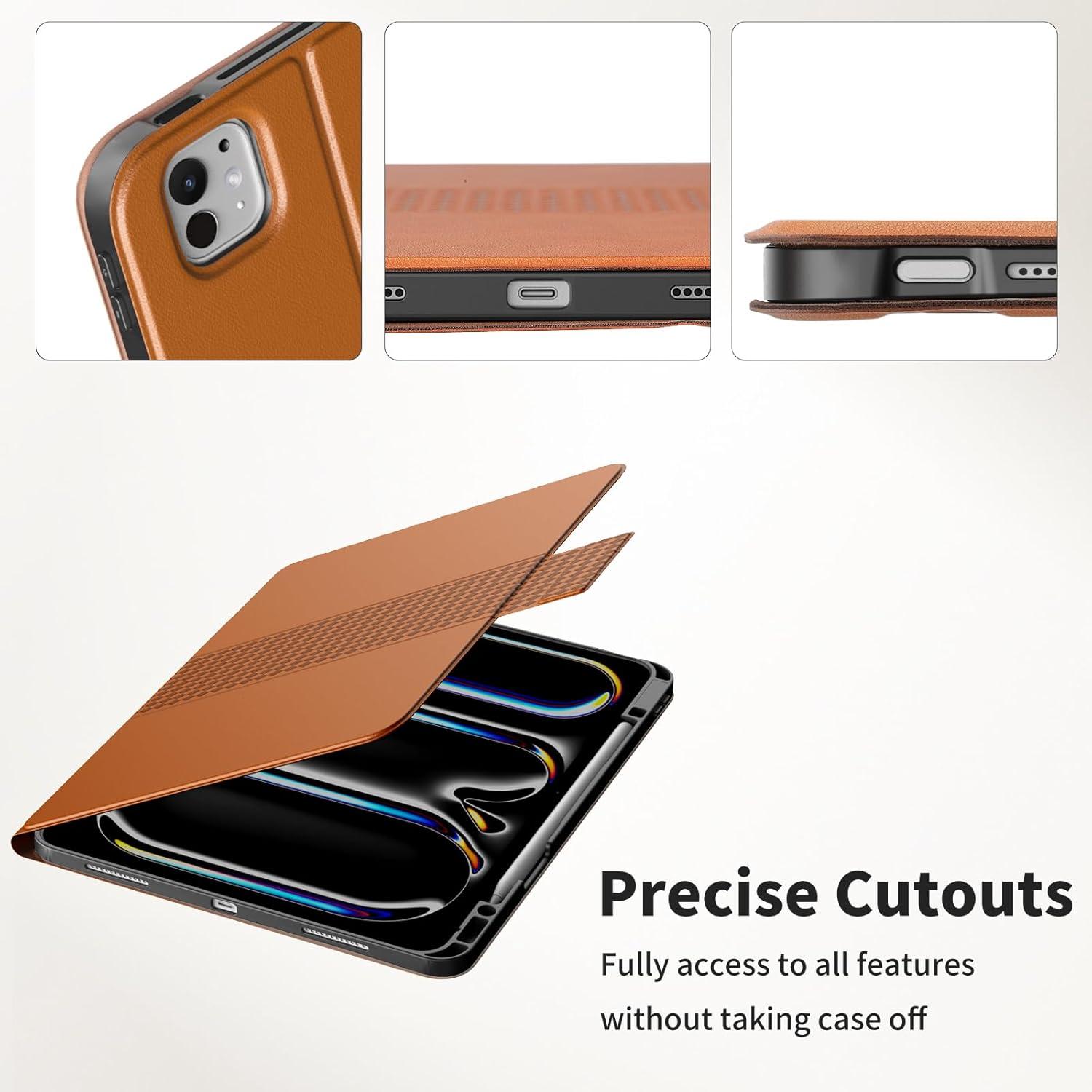 image:imageTiMOVO Case for iPad Pro 13 Inch M5 2025M4 2024 8th7th Generation Premium PU Leather Stand Cover with Pencil Holder Auto WakeSleep Multiple Viewing Angles BlackVintage Brown