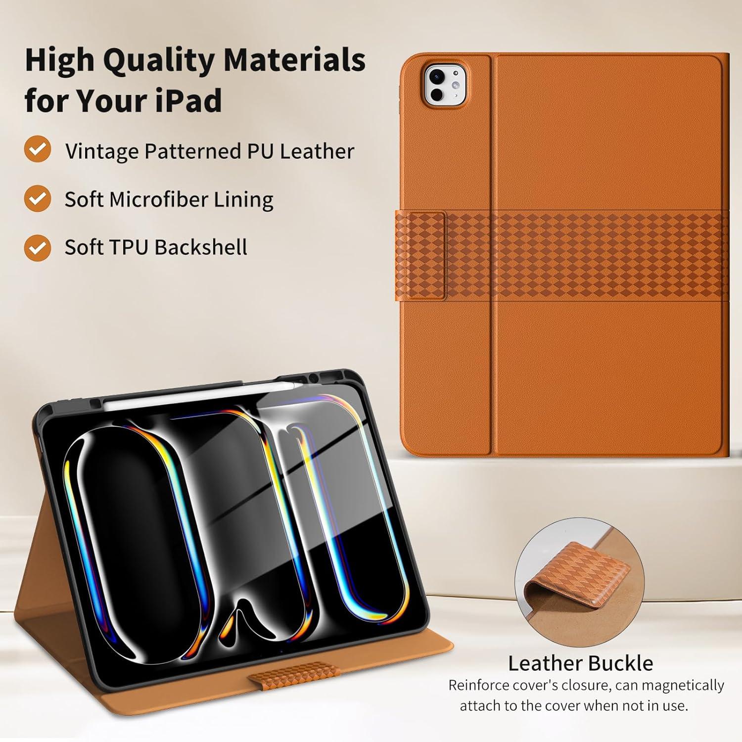 image:imageTiMOVO Case for iPad Pro 13 Inch M5 2025M4 2024 8th7th Generation Premium PU Leather Stand Cover with Pencil Holder Auto WakeSleep Multiple Viewing Angles BlackVintage Brown