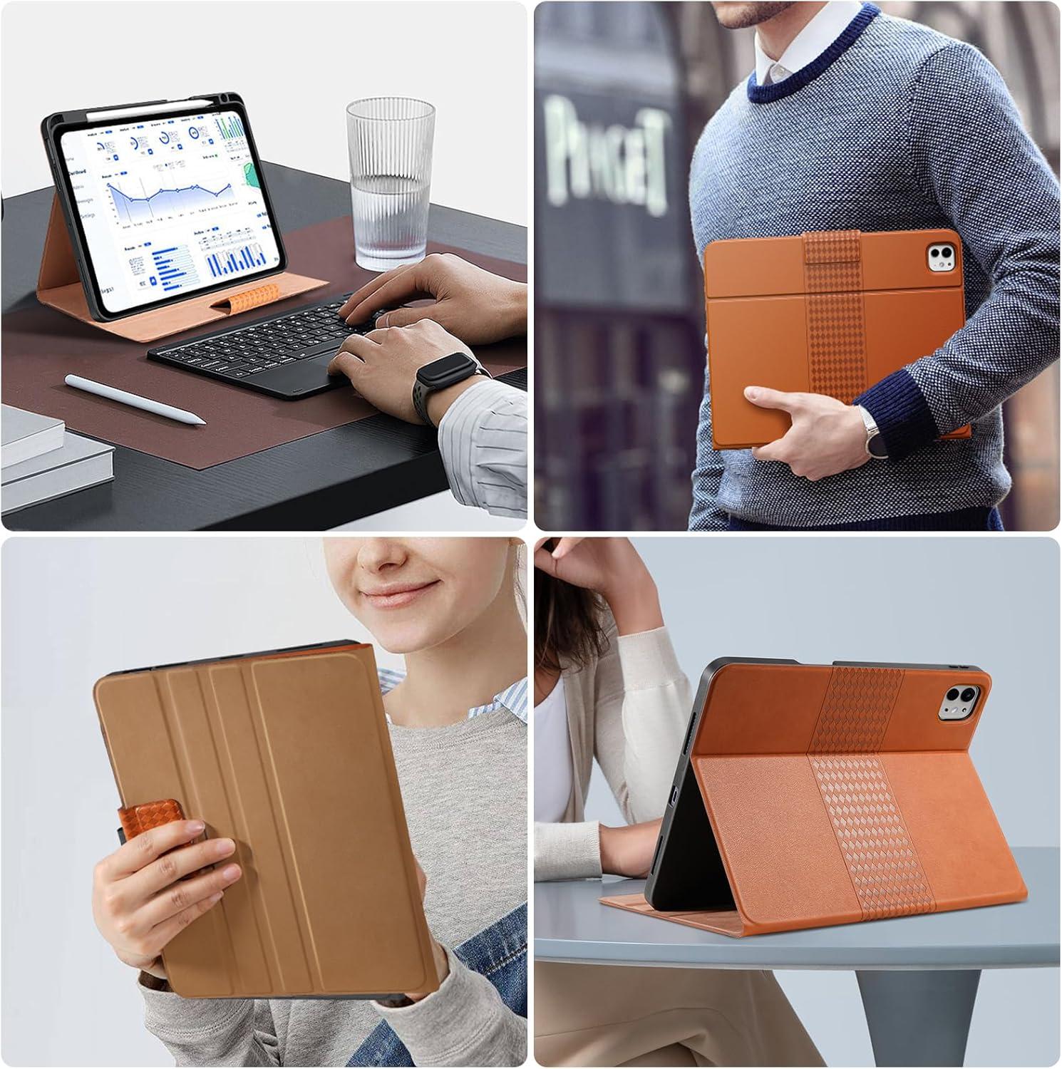image:imageTiMOVO Case for iPad Pro 13 Inch M5 2025M4 2024 8th7th Generation Premium PU Leather Stand Cover with Pencil Holder Auto WakeSleep Multiple Viewing Angles BlackVintage Brown