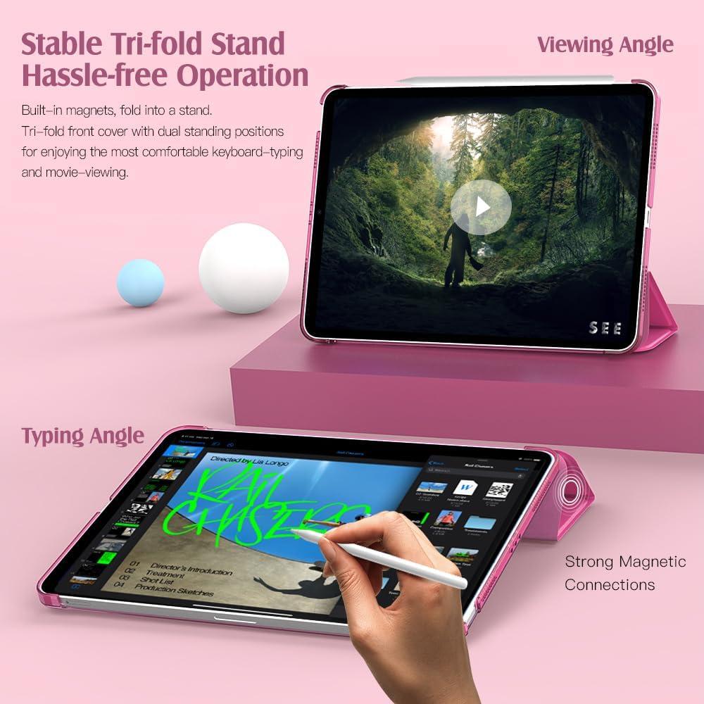 image:imageTiMOVO for iPad Air 11 Inch Case M3M220252024 iPad Air 5th Generation 20224th Gen 2020 109 Inch Slim Hard Translucent Back Cover Support Auto WakeSleep Space GrayBegonia Red