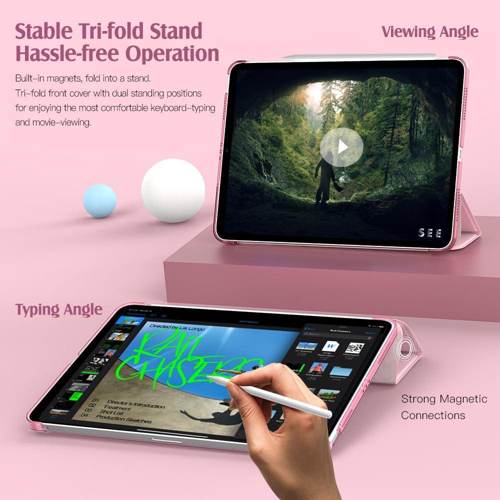 image:imageTiMOVO for iPad Air 11 Inch Case M3M220252024 iPad Air 5th Generation 20224th Gen 2020 109 Inch Slim Hard Translucent Back Cover Support Auto WakeSleep Space GrayFlowers Pink