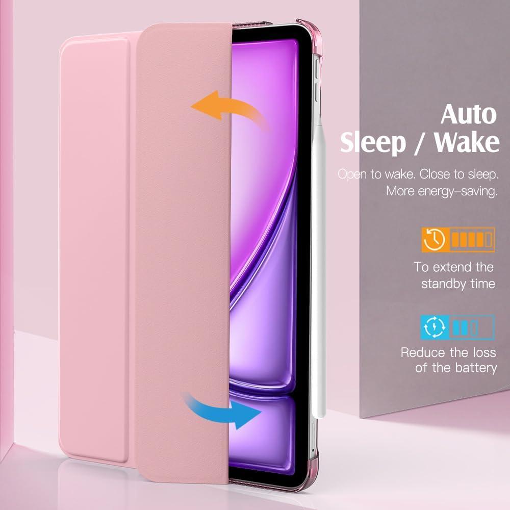image:imageTiMOVO for iPad Air 11 Inch Case M3M220252024 iPad Air 5th Generation 20224th Gen 2020 109 Inch Slim Hard Translucent Back Cover Support Auto WakeSleep Space GrayFlowers Pink