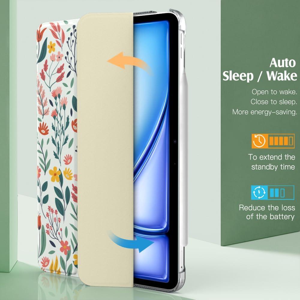 image:imageTiMOVO for iPad Air 11 Inch Case M3M220252024 iPad Air 5th Generation 20224th Gen 2020 109 Inch Slim Hard Translucent Back Cover Support Auto WakeSleep Space GrayFlowers