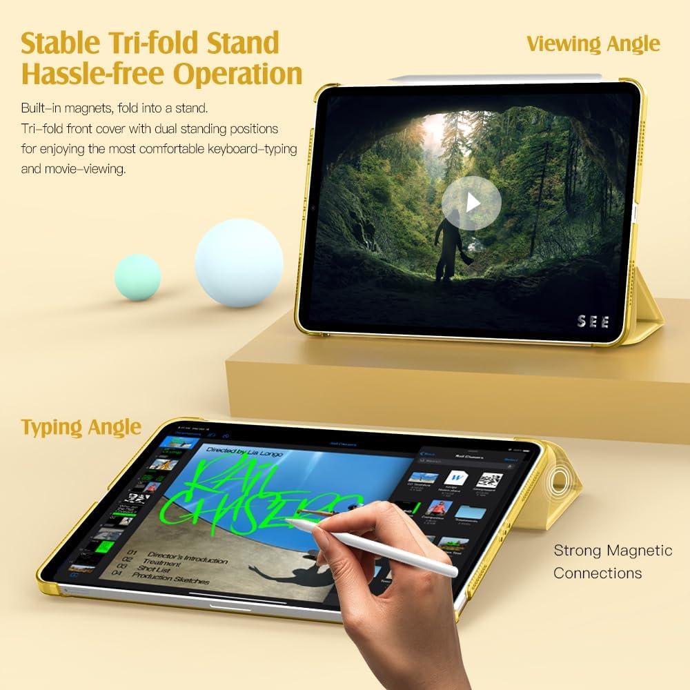 image:imageTiMOVO for iPad Air 11 Inch Case M3M220252024 iPad Air 5th Generation 20224th Gen 2020 109 Inch Slim Hard Translucent Back Cover Support Auto WakeSleep Space GrayLight Yellow