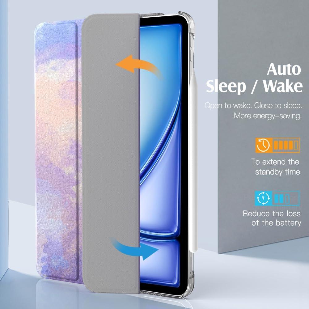 image:imageTiMOVO for iPad Air 11 Inch Case M3M220252024 iPad Air 5th Generation 20224th Gen 2020 109 Inch Slim Hard Translucent Back Cover Support Auto WakeSleep Space GrayWatercolor Purple