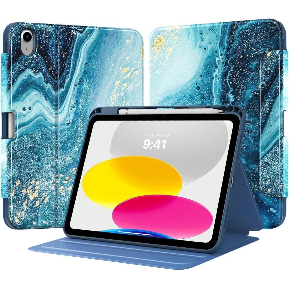 image:imageTiMOVO Case for iPad A16 11th Generation 11 Inch 2025 iPad 10th Generation 109 inch 2022 with Pencil Holder Protective Folio Stand Cover MultiAngle Viewing Blue Starry SkyGilding Texture