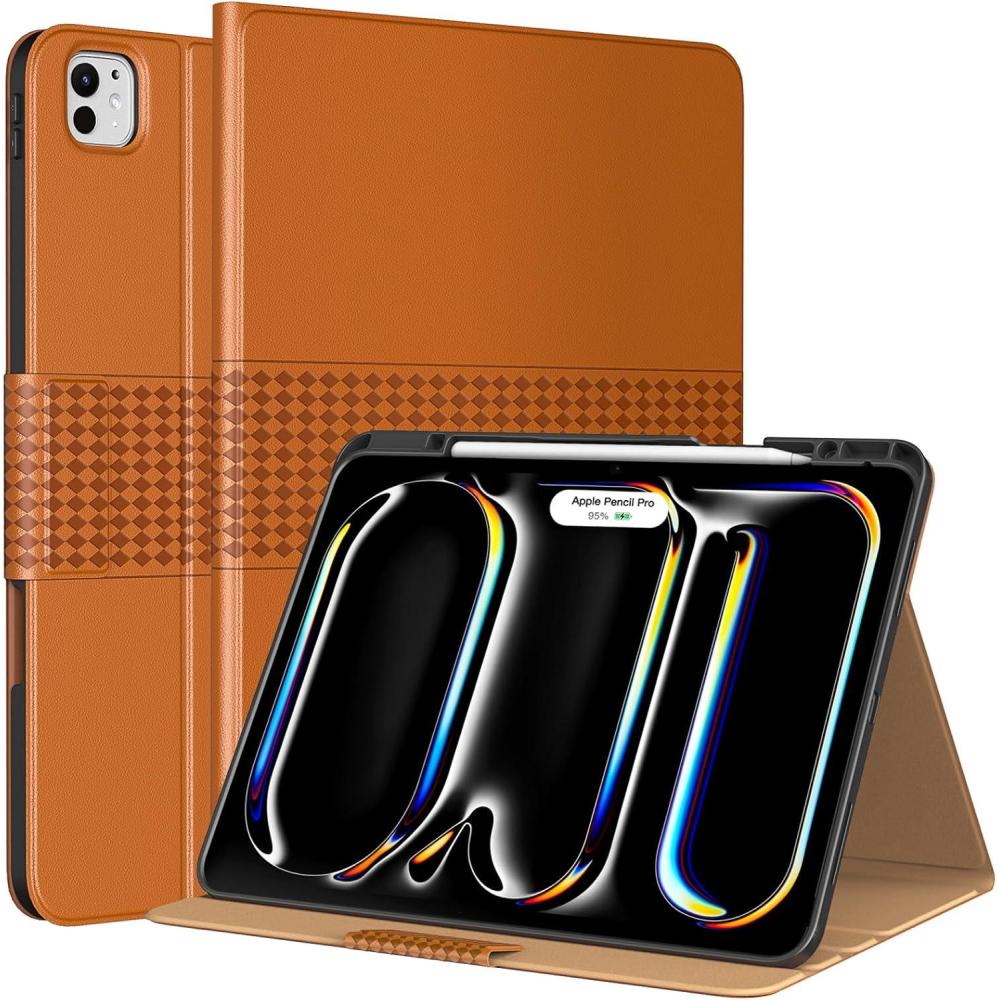image:imageTiMOVO Case for iPad Pro 13 Inch M5 2025M4 2024 8th7th Generation Premium PU Leather Stand Cover with Pencil Holder Auto WakeSleep Multiple Viewing Angles BlackVintage Brown