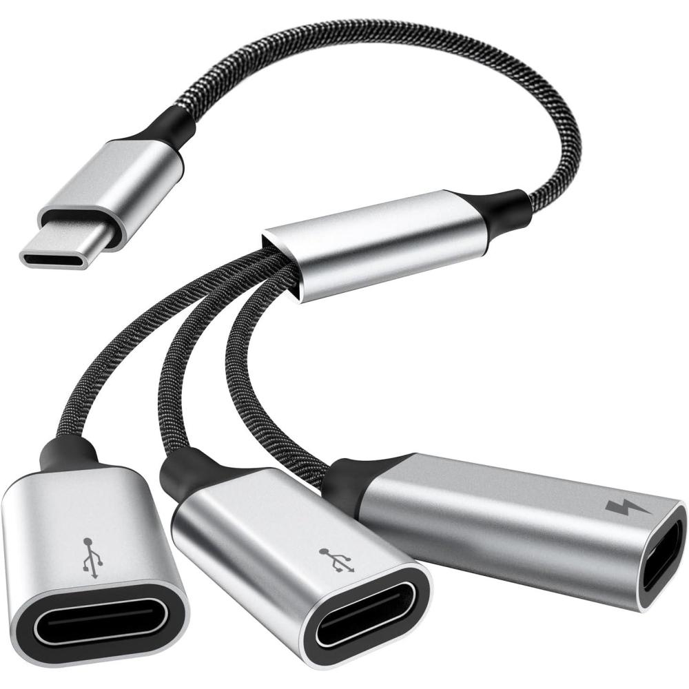image:imageTiMOVO USB C Splitter Adapter Y Cable Type C Male to 2 USBC Female amp 1 USBA Female Ports Converter Data Transfer and Charging Type C Splitter for Steam Deck ASUS ROG Ally Xbox One Series PS5USBC to USBC