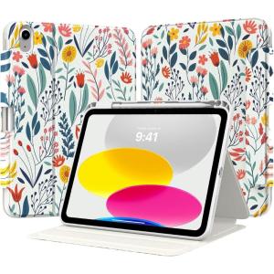 TiMOVO Case for iPad (A16) 11th Generation 11 Inch 2025, iPad 10th Generation 10.9 inch 2022 with Pencil Holder, Protective Folio Stand Cover, Multi-Angle Viewing, Blue Starry Sky(Flowers)