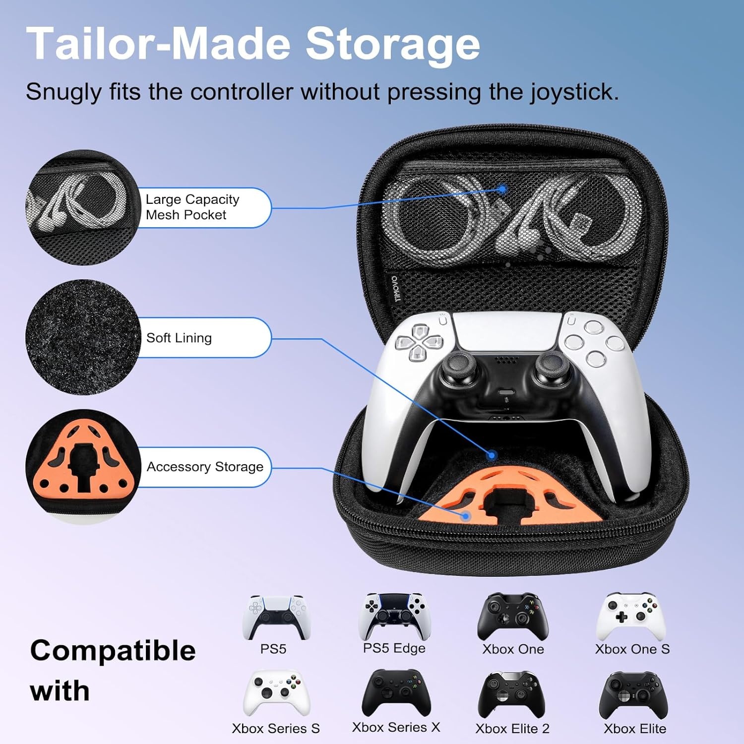 image:imageTiMOVO Controller Keyboard Carrying Case for PS5PS5 EdgeXbox Controller PS5 Travel Case with Accessory Storage Holder Hard Shell Protective Bag Fits PS5EdgeXbox Series XSOne Controller Black