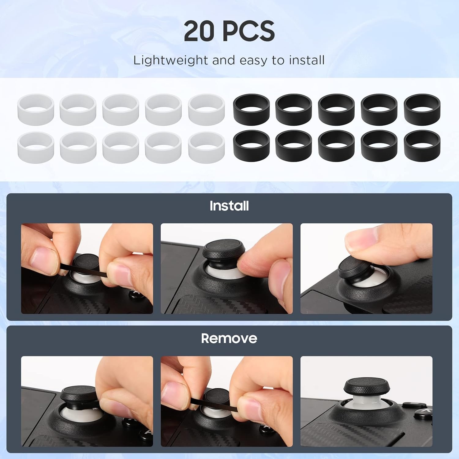 image:imageTiMOVO Joystick Protectors Silicone 20 Pcs Invisible Elastic Joystick Protective Ring Compatible with PlayStation PortalSteam Deck PS5 PS4 XboxROG Ally8 BitDoSwitch Pro Joystick BlackWhite
